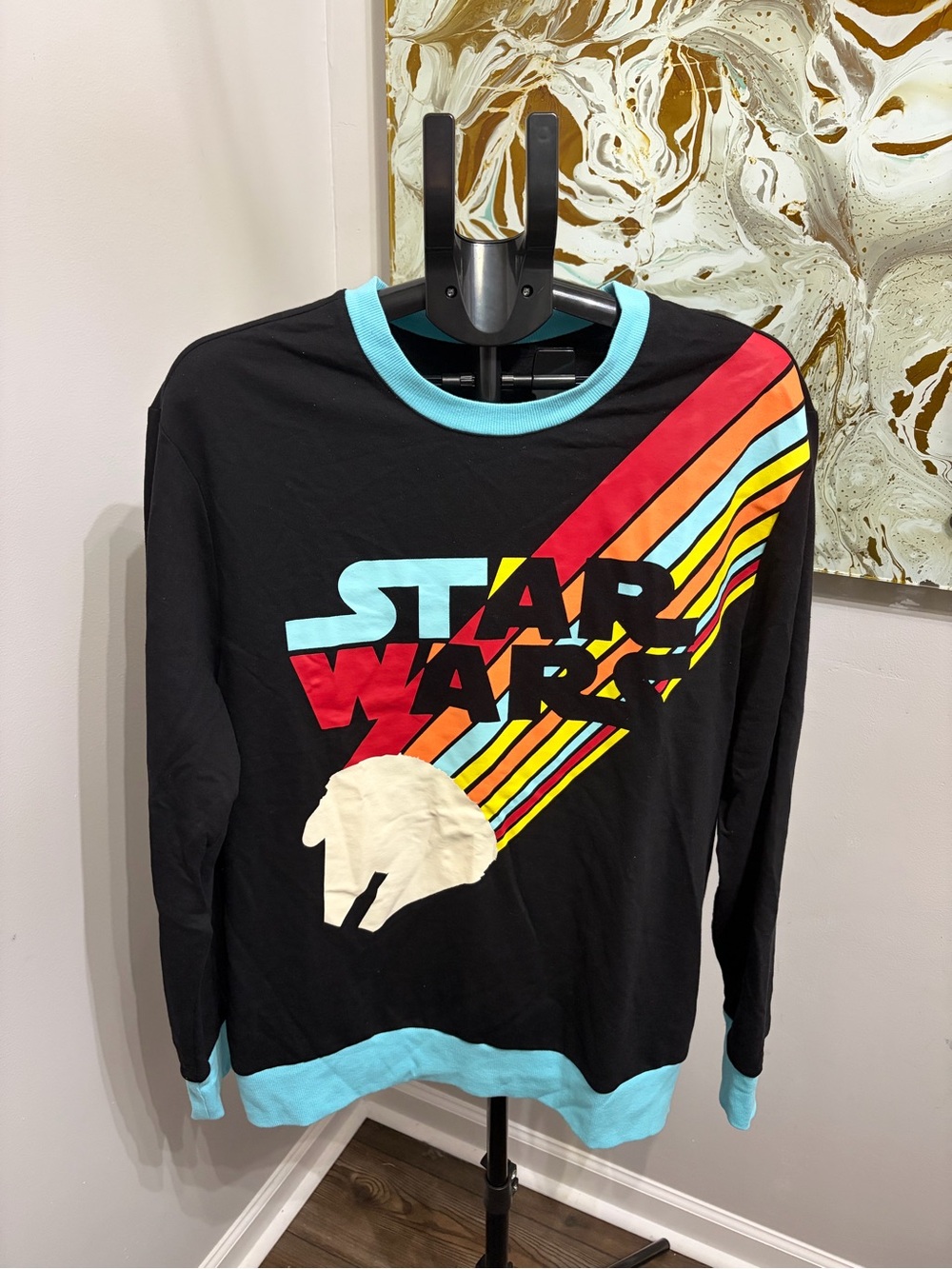 Disney Parks Star Wars Millennium Falcon Retro Rainbow Sweatshirt Black Size L
